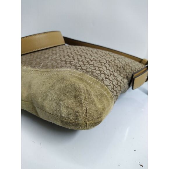 Coach Signature Brown Canvas Suede Leather Trim Zipper Crossbody Shoulder Bag - Picture 8 of 11